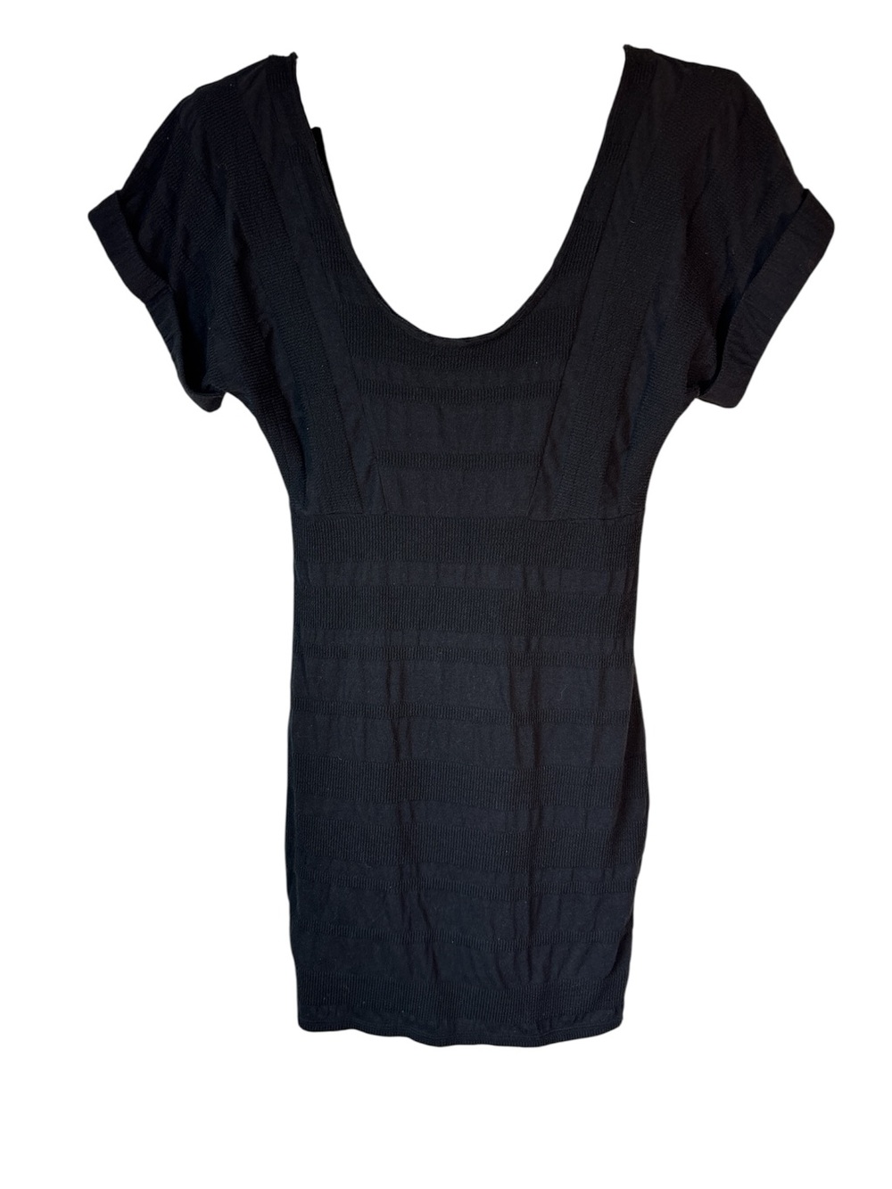 FREE PEOPLE Black Lunch Date Textured Stripe Mini Dress Sz S LBD festival